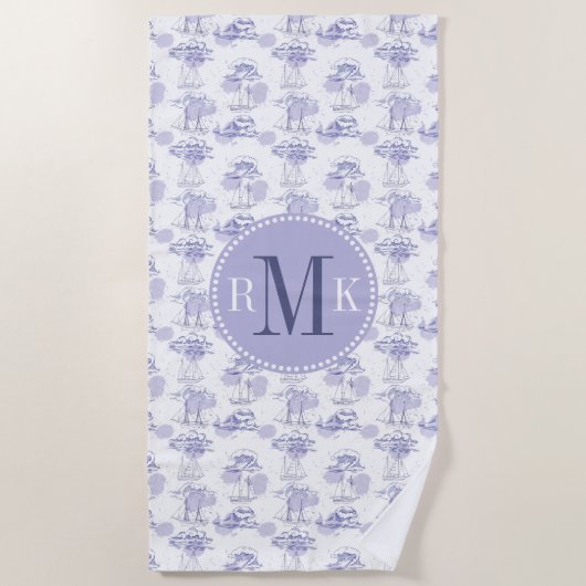 Waterverf Waves & Ships Patroon Strandlaken (Voorkant)