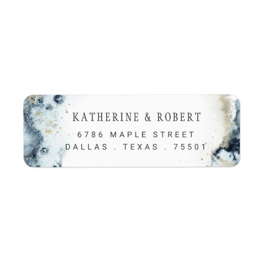 Waterverf Waves Weduwingadreslabel Etiket (Voorkant)