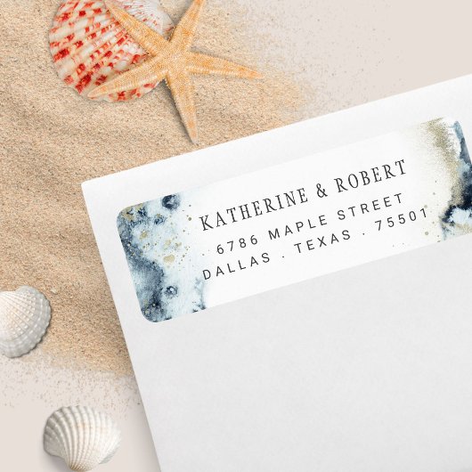 Waterverf Waves Weduwingadreslabel Etiket