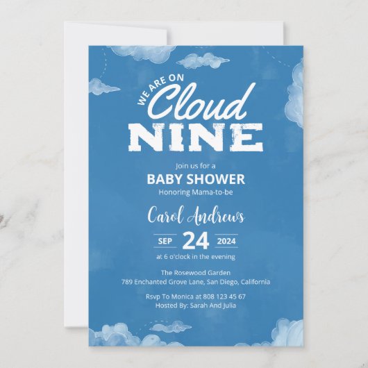 Waterverf We zijn op Cloud Nine Blue Baby shower Kaart (Voorkant)