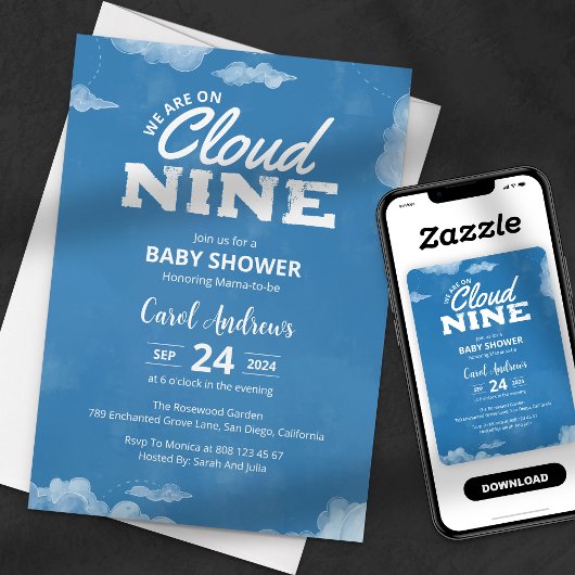 Waterverf We zijn op Cloud Nine Blue Baby shower Kaart