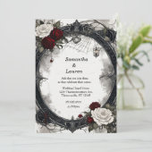 Waterverf Webbed Rozen Ingelijste Gothic Bruiloft Kaart (Staand voorkant)