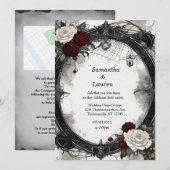 Waterverf Webbed Rozen Ingelijste Gothic Bruiloft Kaart (Voorkant / Achterkant)