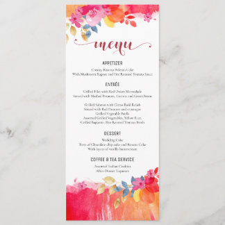 Waterverf Weddennemerkaart Kleurrijke Floral Menus Menu