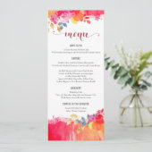 Waterverf Weddennemerkaart Kleurrijke Floral Menus Menu (Staand voorkant)