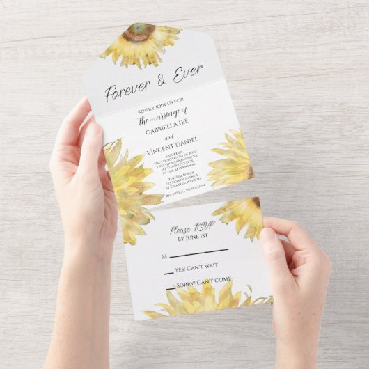 Waterverf Weddenschap met geel zonbloemen All In One Uitnodiging (Afscheurbaar)