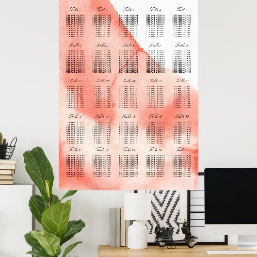 Waterverf-weddenschapskaart op tabelnummer poster (Thuiskantoor)