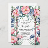 Waterverf Wedding Arch Roze & Blauwe Bloemen Douch Kaart (Voorkant / Achterkant)