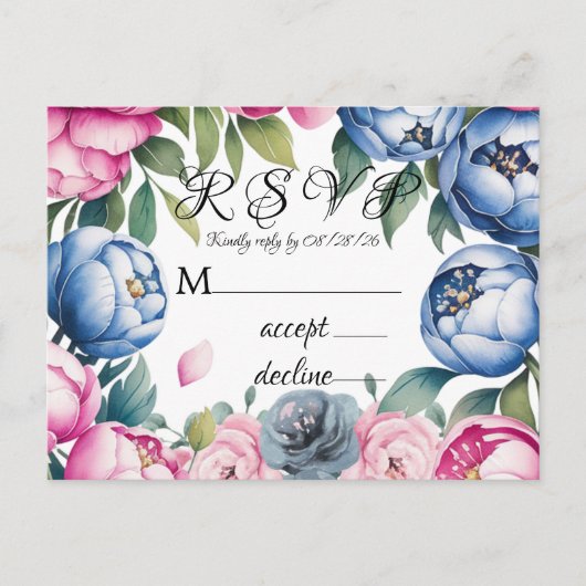 Waterverf Wedding Arch Roze en Blauw RSVP Uitnodiging Briefkaart (Voorkant)