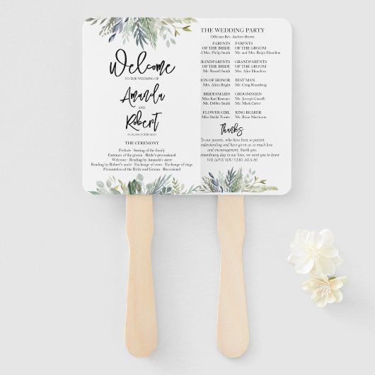 Waterverf Wedding Ceremony Program Hand Fan Handwaaier (Voorkant en achterkant)