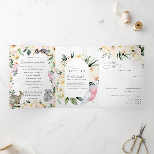 Waterverf Wedding Crest | Australiëweddenschap Drieluik Uitnodiging (Binnen)