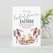 Waterverf Wedding Heels Floral Vrijgezellenfeest Kaart (Staand voorkant)
