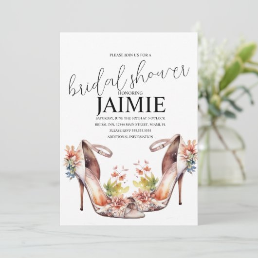 Waterverf Wedding Heels Floral Vrijgezellenfeest Kaart (Staand voorkant)