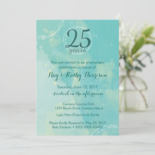 Waterverf Wedding Jubileum Uitnodiging (Staand voorkant)