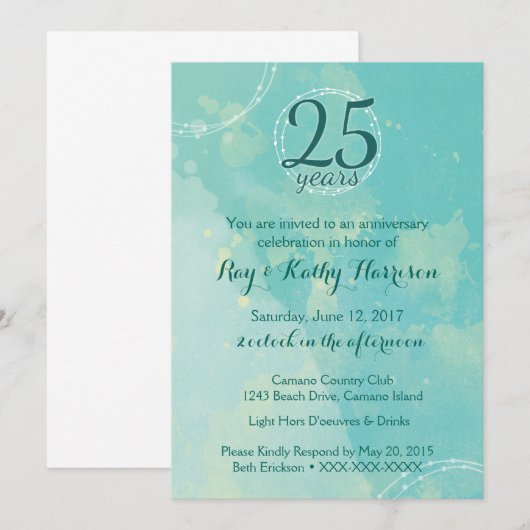 Waterverf Wedding Jubileum Uitnodiging (Voorkant / Achterkant)