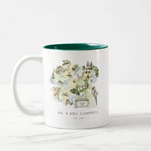 Waterverf Wedding Map | Mok Pas getrouwd monogram (Links)