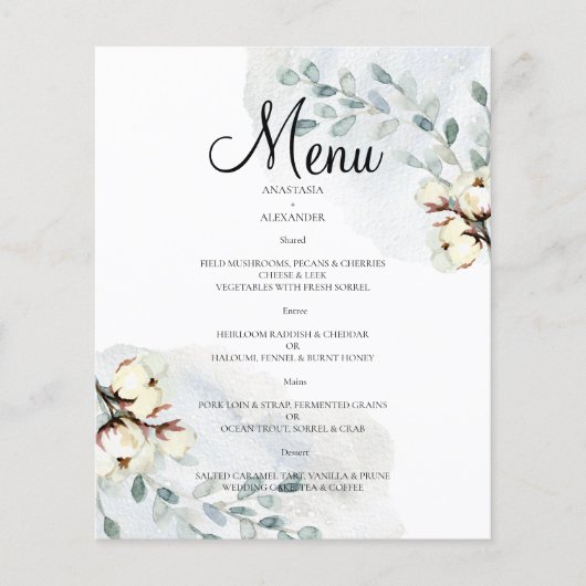 Waterverf WEDDING MENU. Flyer (Voorkant)