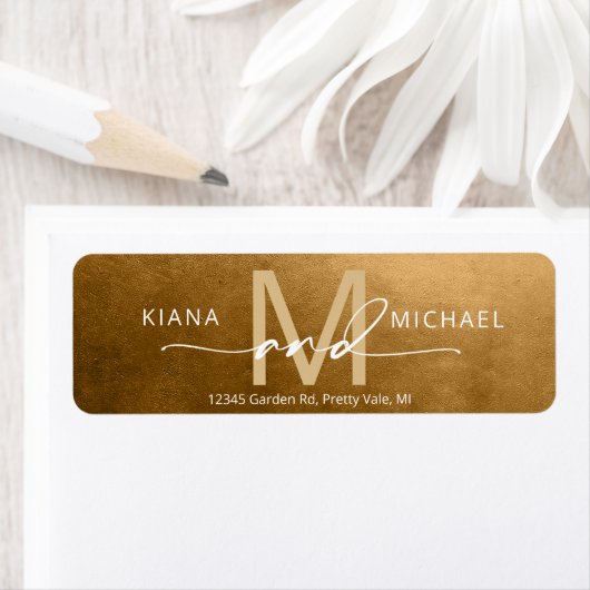 Waterverf Wedding Monogram herfst Gold ID786 Etiket (Insitu)