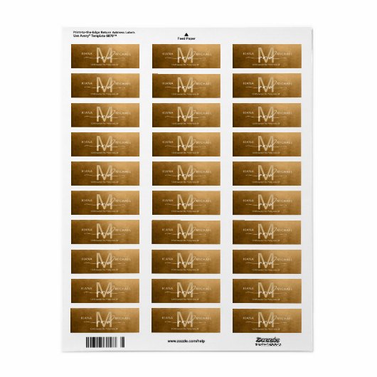 Waterverf Wedding Monogram herfst Gold ID786 Etiket (Full Sheet)
