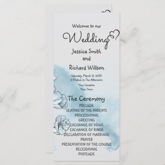 Waterverf Wedding Programma (Voorkant / Achterkant)