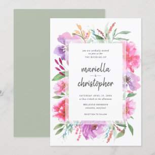 Waterverf Wedding Spring Bouquet Modern Invite Kaart
