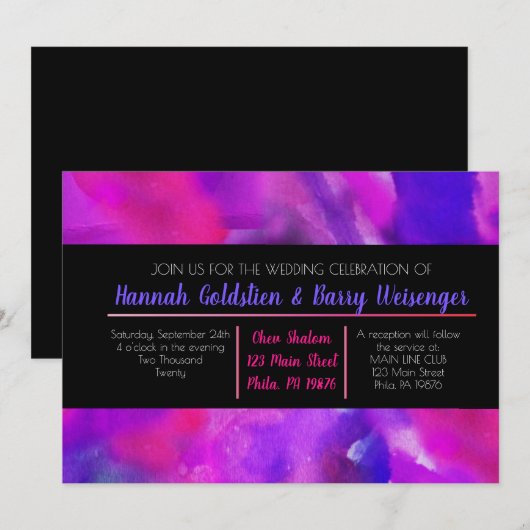 WATERVERF WeddingUitnodiging Kaart (Voorkant / Achterkant)