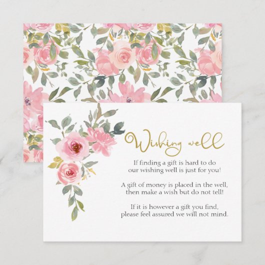 Waterverf weelderig blush roze bloemig goed wensen informatiekaartje (Voorkant / Achterkant)