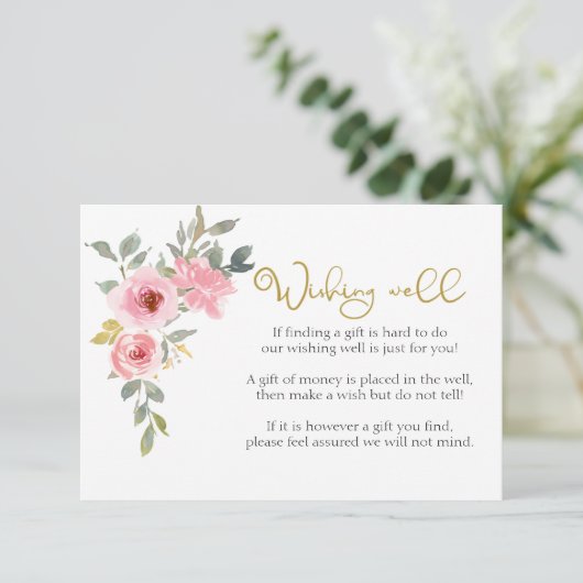Waterverf weelderig blush roze bloemig goed wensen informatiekaartje (Staand voorkant)