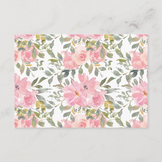Waterverf weelderig blush roze bloemig goed wensen informatiekaartje (Achterkant)