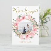 Waterverf weelderige blush roze bloemige verloving kaart (Staand voorkant)