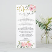 Waterverf Weelderige Roze Bloemige Bruiloft Menu (Staand voorkant)