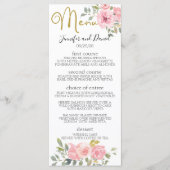 Waterverf Weelderige Roze Bloemige Bruiloft Menu (Voorkant)