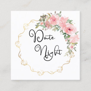 Waterverf Weelderige Roze Bloemige Date Night Kaar Vierkante Visitekaartje