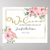 Waterverf Weelderige Roze Bloemige Douche Poster (Voorkant)