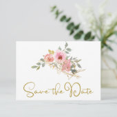 Waterverf Weelderige Roze Bloemige Save The Date (Staand voorkant)