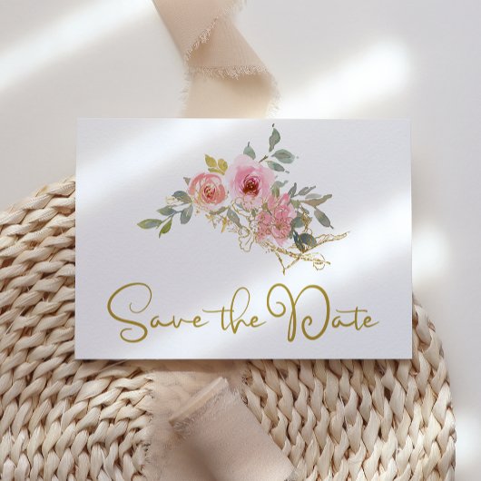 Waterverf Weelderige Roze Bloemige Save The Date