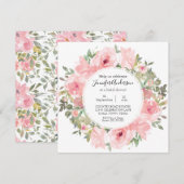 Waterverf Weelderige Roze Bruiloft Kaart (Voorkant / Achterkant)