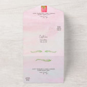 Waterverf weelderige roze Caribische bruiloft All In One Uitnodiging (Buitenkant)