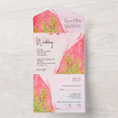 Waterverf weelderige roze Caribische bruiloft All In One Uitnodiging (Binnen)