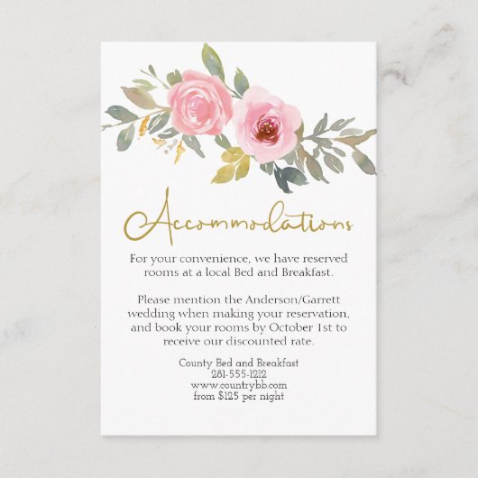 Waterverf Weelderige Roze Roze Bloemige Trouwdag Informatiekaartje (Voorkant)
