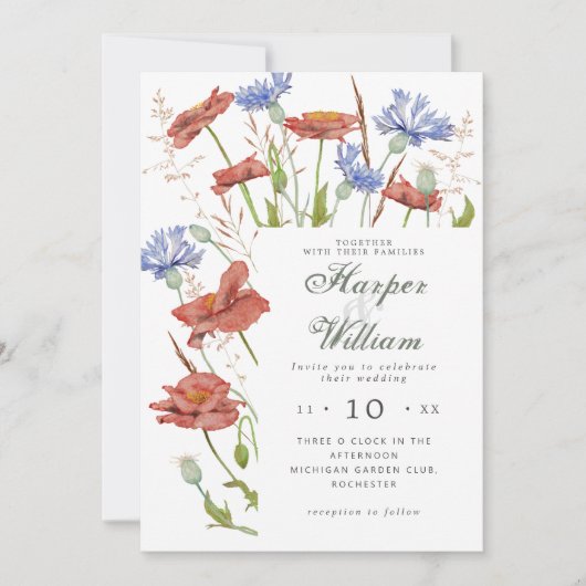 Waterverf weide bloemen bruiloft kaart (Voorkant)