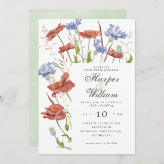 Waterverf weide bloemen bruiloft kaart