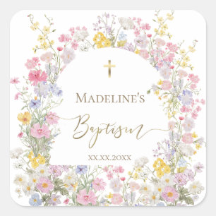 waterverf weide bloemen Doop Vierkante Sticker