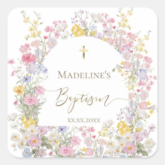 waterverf weide bloemen Doop Vierkante Sticker (Voorkant)