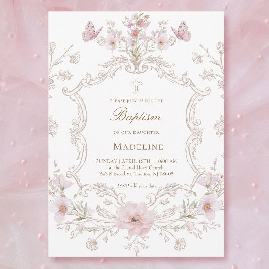 waterverf weide bloemen frame Doop meisje Kaart