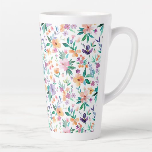 Waterverf Weide Bloemen Patroon Latte Mok (Rechts)
