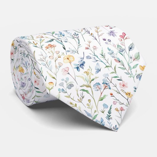 Waterverf Weide Bloemen Patroon Stropdas (Opgerold)