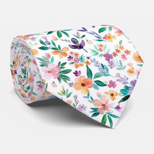 Waterverf Weide Bloemen Patroon Stropdas (Opgerold)