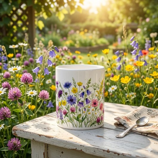 Waterverf weide met wilde bloemen. Speciale mok