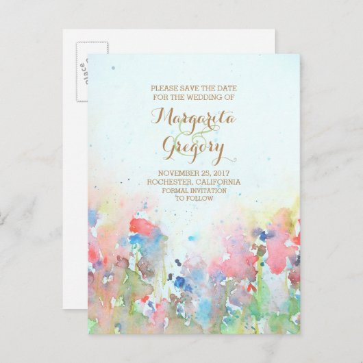 waterverf weide Save the date briefkaarten (Voorkant / Achterkant)